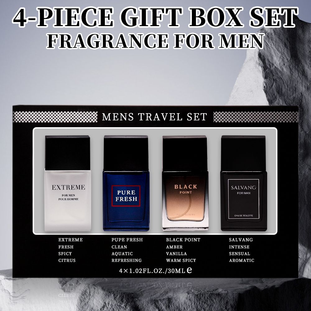 4-Piece Set, Men's Eau De Toilette Spray Gift Box, Long Lasting Fragrance, 4 Different Flavor, Perfect For Holiday Gifts, Dating, Daily Life, Parties, 1.02 Fl Oz/bottle