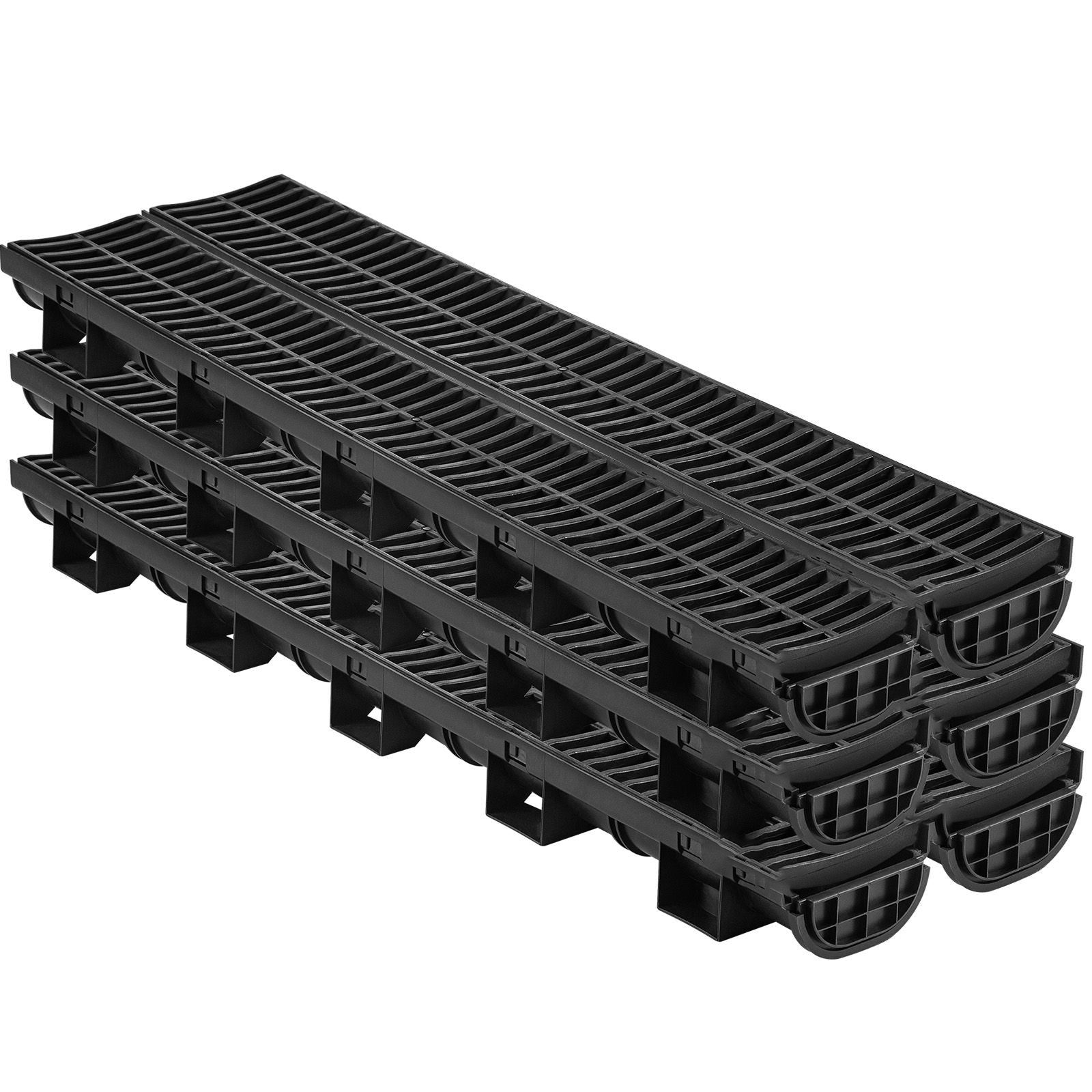 Trench Drain System, Channel Drain with Plastic Grate, 5.8x3.1-Inch HDPE Drainage Trench, Black Plastic Garage Floor Drain, 6x39 Trench Drain Grate, with 6 End Caps, for Garden, Driveway-6 Pack