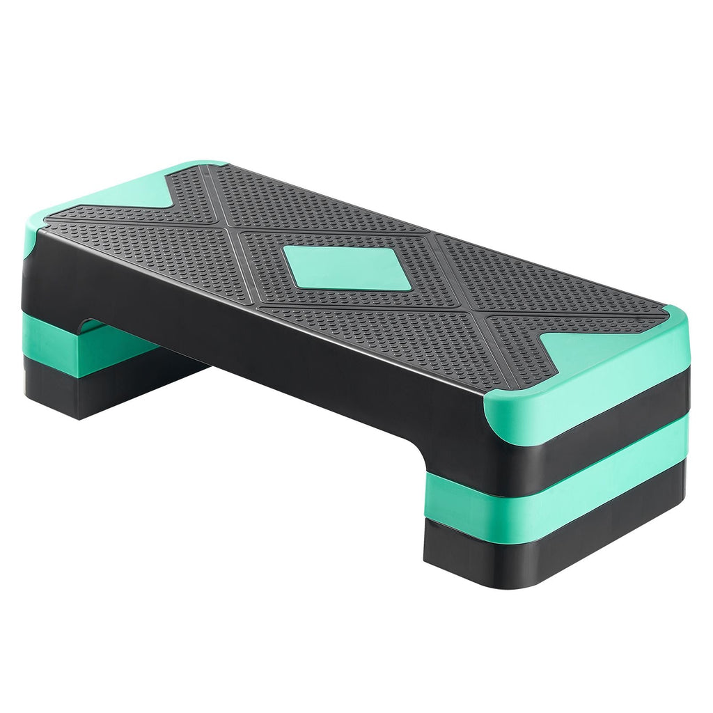 Aerobic Exercise Step Platform, 28-Inch Workout Aerobic Stepper, Height Adjustable Fitness Training Step Deck Trainer with 4 Risers, Non-Slip Surface Bench for Home Gym Cardio Strength, Green