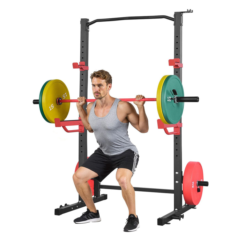 Power Cage Squat Rack, Multifunctional Power Rack Home Gym, 1000LBS Strength Training Workout Equipment with 4 Band Pegs, Adjustable J-Hooks & Safety Bars for Barbell Squat Bench Press Pull-Up