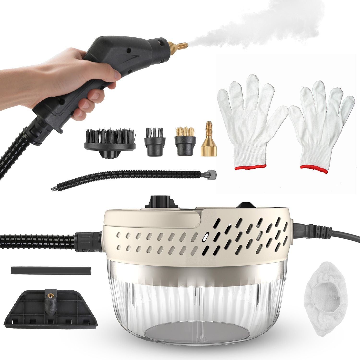 2500W Handheld High Temperature and Pressure Steamer Cleaner with 1400ML Tank 9 Accessories 6 Steam Levels for Dirt Grease Grout Tile Floor Couch Car