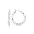 Sterling Silver Faceted Style Hoop Earrings with Rhodium Finishing(3x20mm)