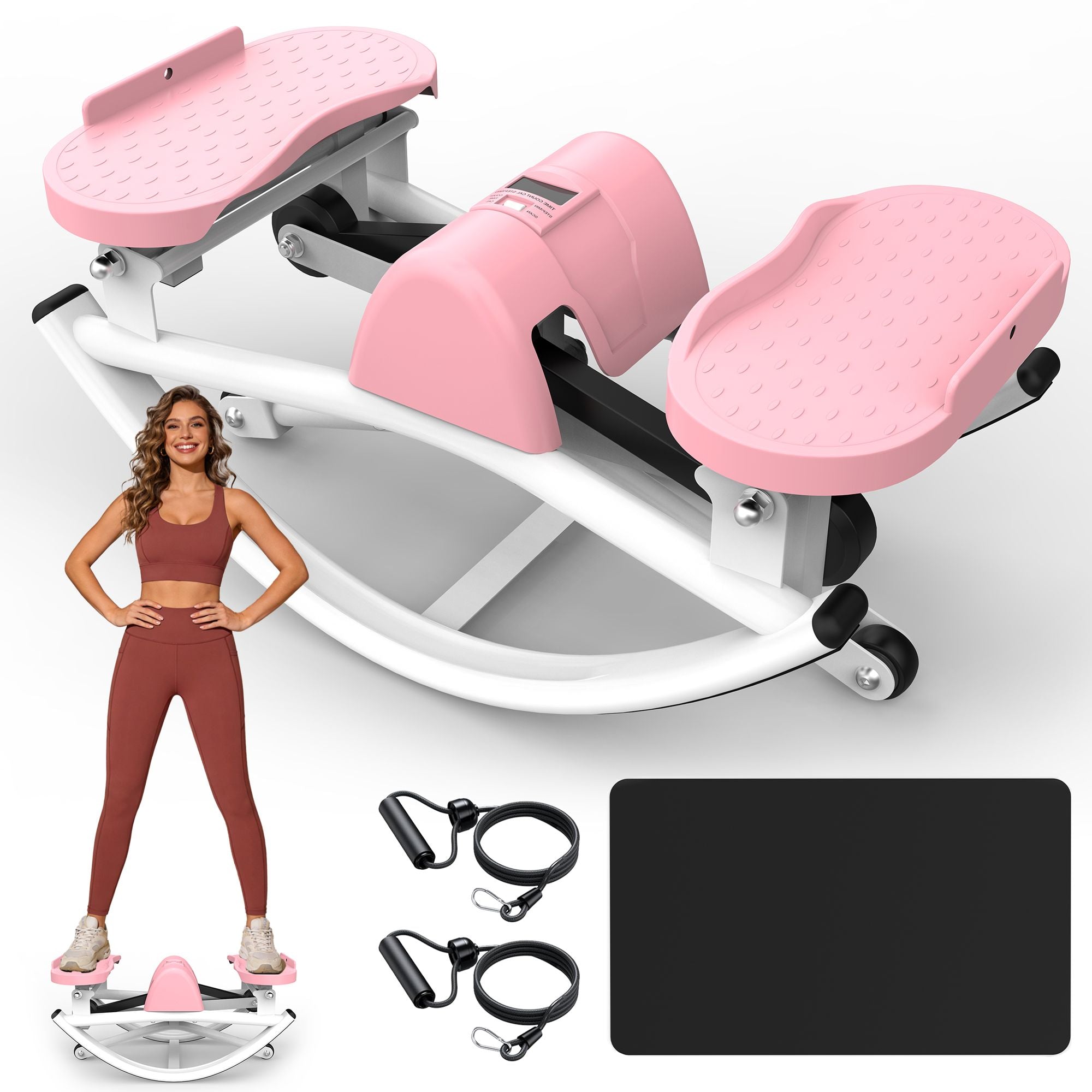 Lateral Stepper for Exercise-Rocking Stepper Machine with Resistance Bands & Anti-Slip Mat and LCD Monitor, Professional Stair Stepper for Home Workout