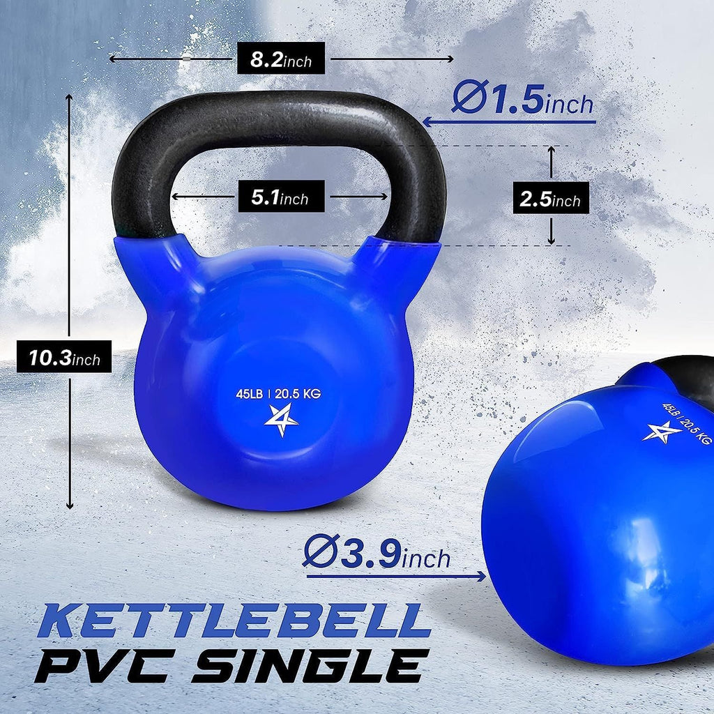 Kettlebell, 5-100 LB Vinyl Coated Cast Iron Strength Training Kettlebells for Home Gym Exercises, Fitness, Full Body Workout Equipment, Push Ups, and Grip Strength