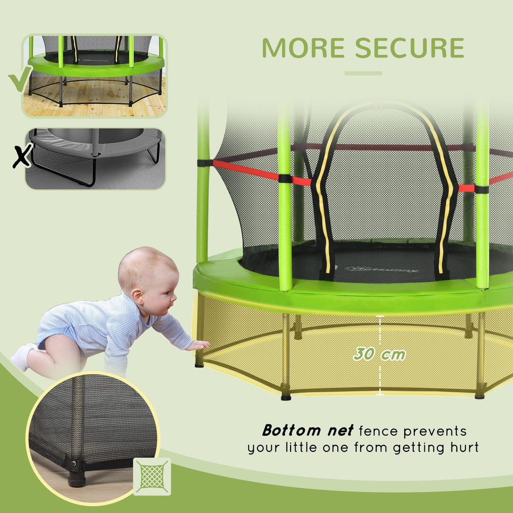 4.5FT Green Kids Trampoline with Safety Enclosure Net, Springless Design, for Ages 3 to 6