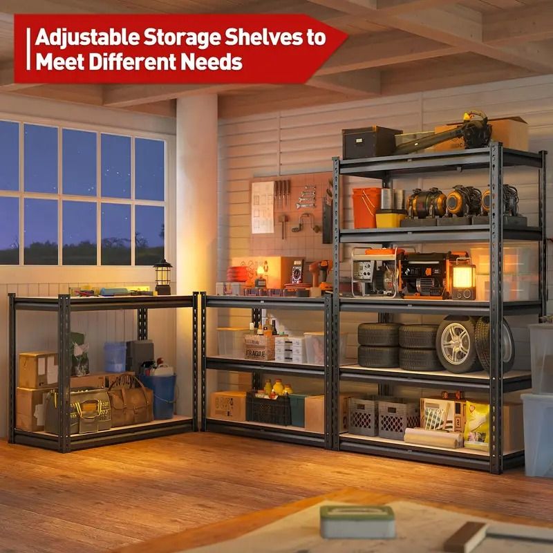 5-Tier Metal Garage Shelving Unit, Adjustable Storage Rack 35.5"W x 72"H x 15.8"D, Multi-Purpose Organizer for Garage, Basement, Utility Room, and Storage Spaces