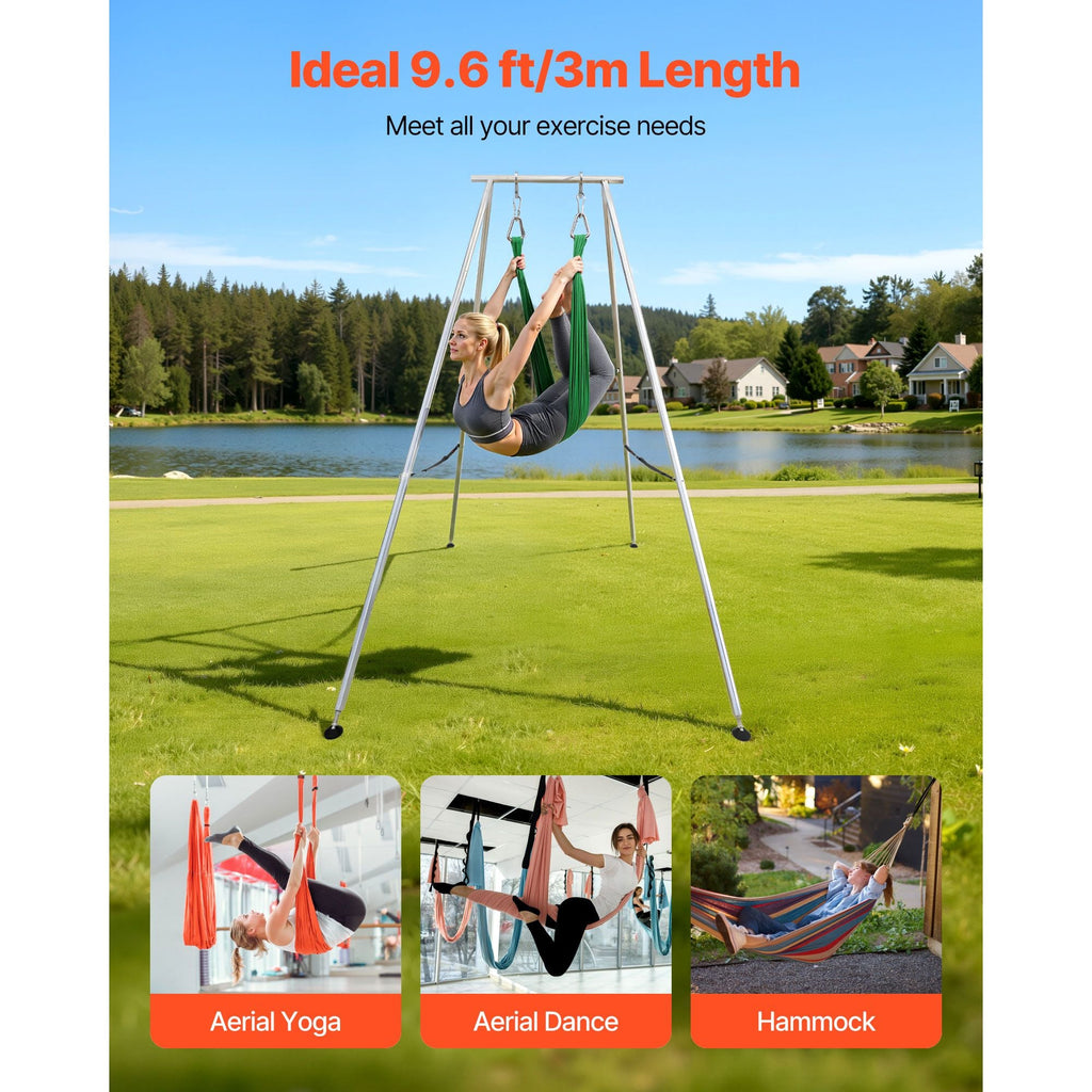 Yoga Stand Frame, 9.6 ft Length Swing Stand, Max 551.2 lbs Load Triangular Structure Aerial Rig, Aerial Silk Stands for Yoga Enthusiasts, Non-Slip Base, Lightweight, Detachable Design