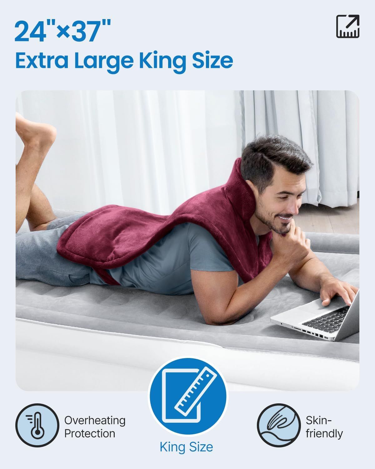 King Size Heating Pad for Back, Mothers Day Gifts for Mom Wife & Birthday Gifts for Men, FSA Eligible, 24"x37" XL Large Weighted Electric Heat Pad for Neck and Shoulders, ETL Certified, Gray
