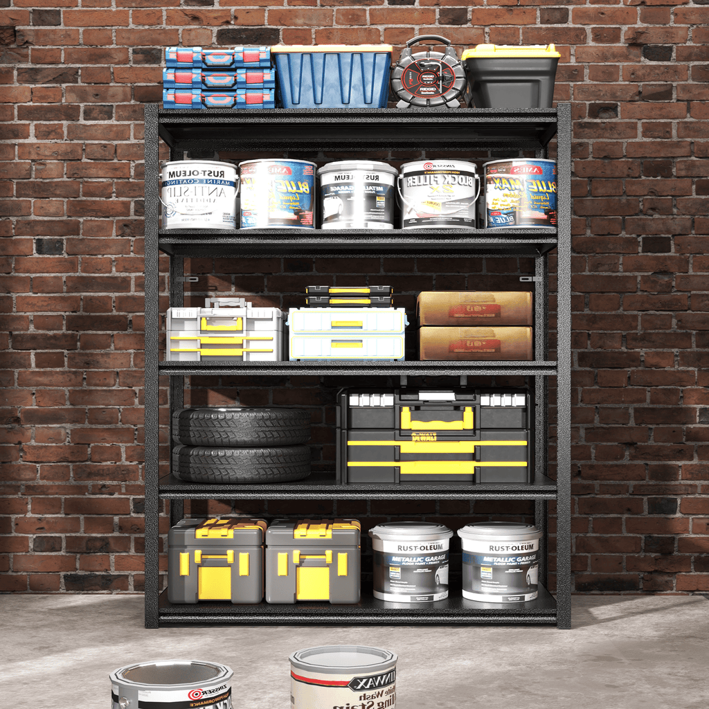 72"H 5 Tier Metal Shelves for Storage Garage Shelving 2000LBS Heavy Duty Storage Shelves Adjustable Garage Shelf Industrial Shelving Unit Storage Utility Rack,35.4"W*15.7"D*72"H,Black