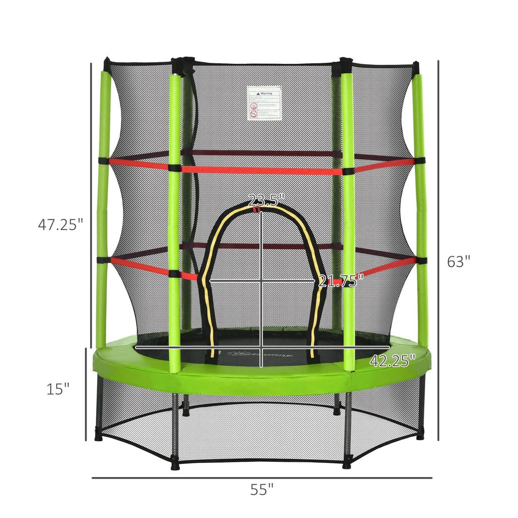 4.5FT Green Kids Trampoline with Safety Enclosure Net, Springless Design, for Ages 3 to 6