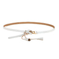 White Tassels Alloy Buckle Slender Belt Waist Belt Leather Skinny Belts Straps