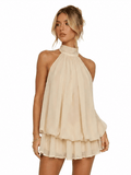 Womens Summer Dresses Halter Tie Mini Dress With Built-in Shorts, Chiffon Elegant A-Line Backless Sundress