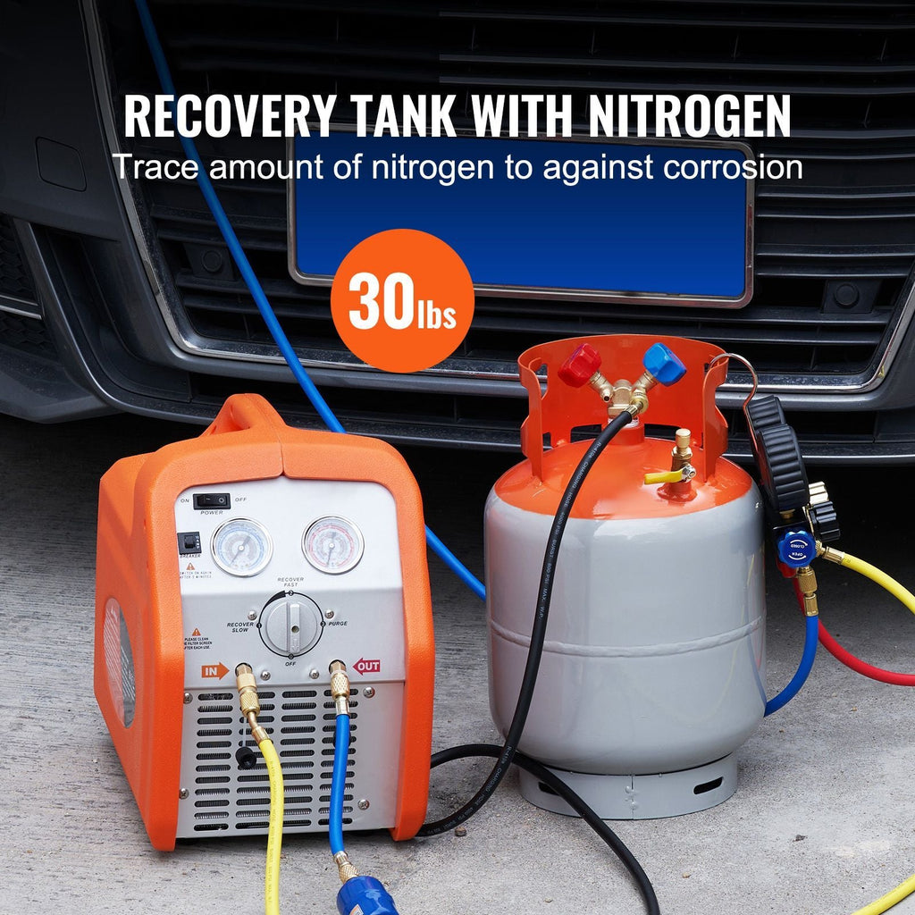 Refrigerant Recovery Tank, 30 LBS Capacity, 400 psi Portable Cylinder Tank with Y-Valve for Liquid/Vapor, High-sealing Recovery Can for R22/R134A/R410A, Orange+Gray