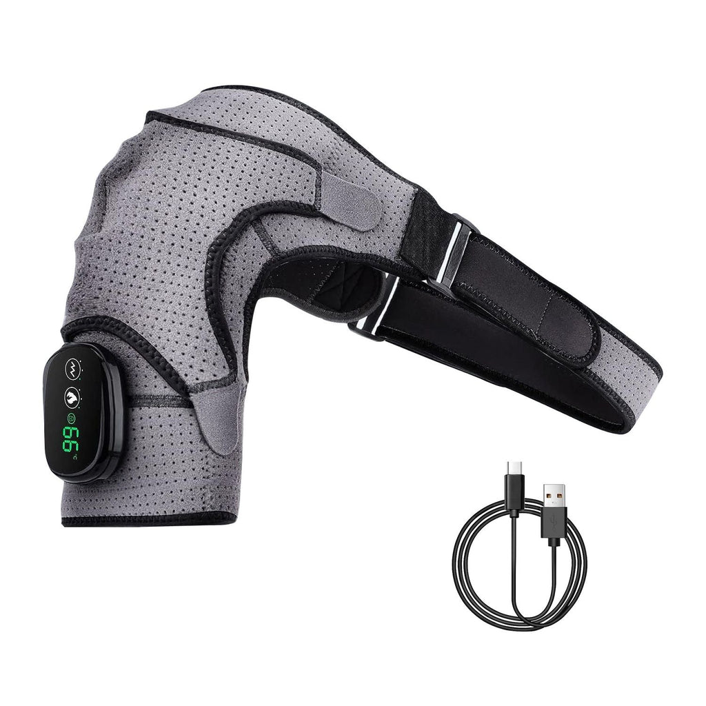 Cordless Shoulder Heating Pad Rechargeable Heated Shoulder Wrap Massager Shoulder Brace Supports with 3 Heating Levels 3 Vibration Modes for Left Right Shoulder