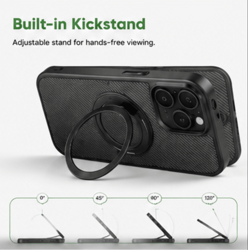 Magnetic Carbon Fiber Phone Case for iPhone 13 14 15 16 17 Series, Built-in Rotatable Kickstand Shockproof Protective Cover Compatible with MagSafe Wireless Charging