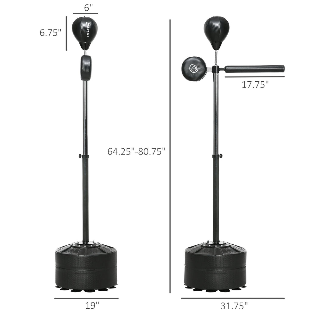 Free Standing Boxing Bag with Stand, Punching Speed Bag Reaction Bar Challenge with Suction Cups, 64-81in Adjustable Height for Teenagers and Adults, Black