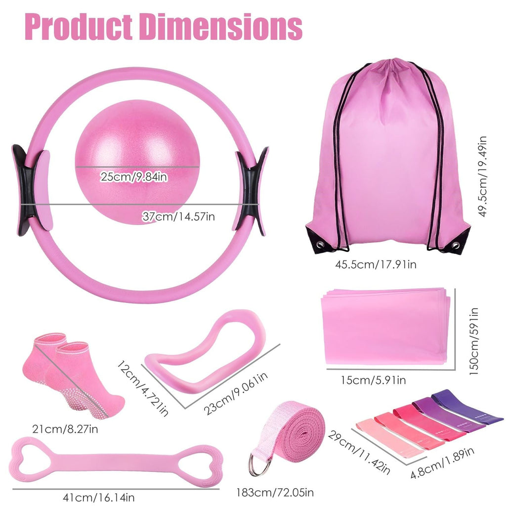 14Pcs Pilates Ring Essentials Kit For Women with Yoga Ball Arm Stretcher 5 Resistant Bands Figure 8 Resistant Band Elastic Band Non-slip Socks Yoga Strap