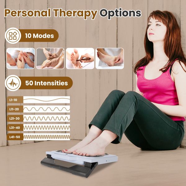 TENS & EMS Foot Massager with 10 Modes & 50 Intensity Levels - Electric Foot Stimulator for Neuropathy, Plantar Fasciitis & Pain Relief - 4 Electrode Pads for Full Body - Cordless with Remote Control