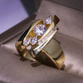 Huitan Luxury Gold Color Geometric Shape Women Rings Hiphop Party Stylish Female Finger Rings Dazzling CZ Lady's Fashion Jewelry
