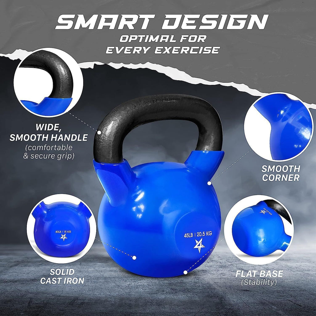 Kettlebell, 5-100 LB Vinyl Coated Cast Iron Strength Training Kettlebells for Home Gym Exercises, Fitness, Full Body Workout Equipment, Push Ups, and Grip Strength