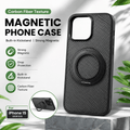 Magnetic Carbon Fiber Phone Case for iPhone 13 14 15 16 17 Series, Built-in Rotatable Kickstand Shockproof Protective Cover Compatible with MagSafe Wireless Charging