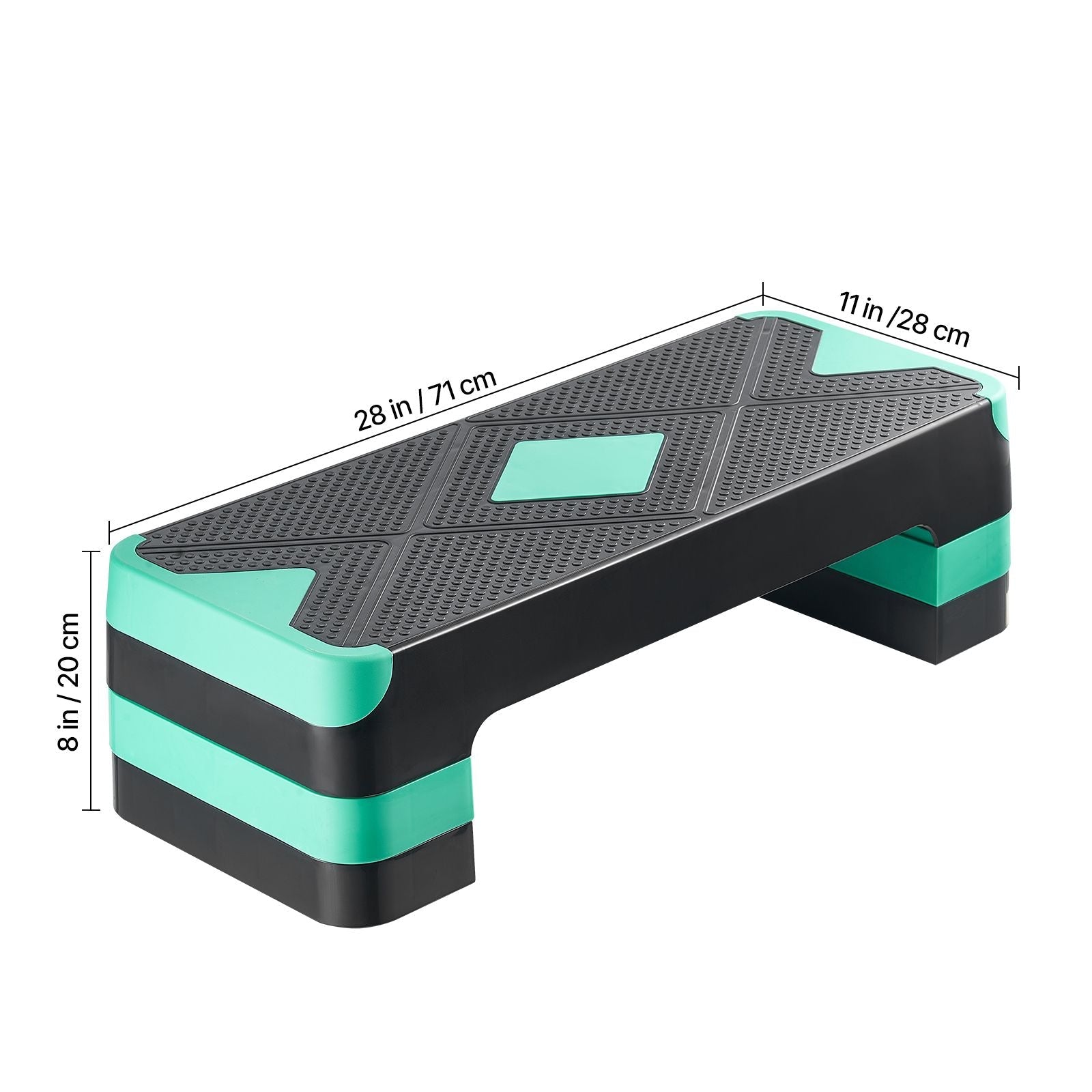 Aerobic Exercise Step Platform, 28-Inch Workout Aerobic Stepper, Height Adjustable Fitness Training Step Deck Trainer with 4 Risers, Non-Slip Surface Bench for Home Gym Cardio Strength, Green