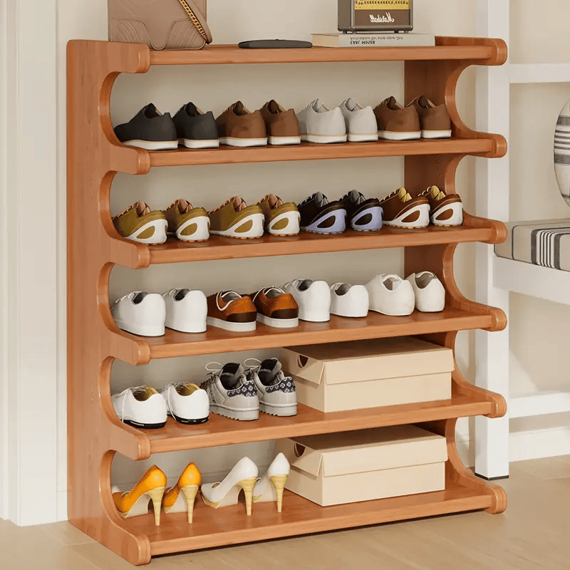 5/6-layer practical storage rack, shoe rack, space-saving design, multi-layer independent storage rack, wood grain finish, easy to assemble, self-supporting cubic shoe storage rack, storage rack, suit