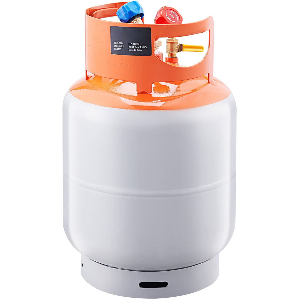 Refrigerant Recovery Tank, 30 LBS Capacity, 400 psi Portable Cylinder Tank with Y-Valve for Liquid/Vapor, High-sealing Recovery Can for R22/R134A/R410A, Orange+Gray
