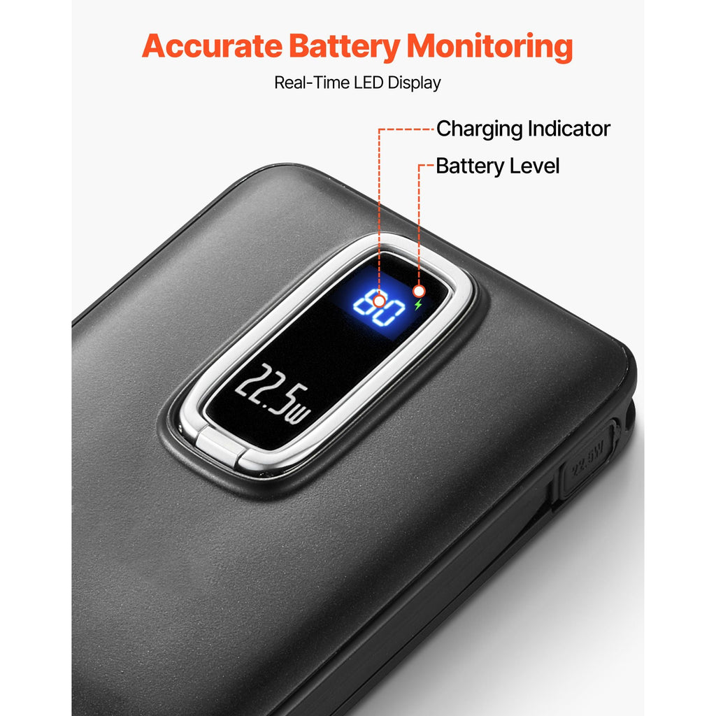 Magnetic Power Bank, 10000 mAh Battery Pack, Wireless MagSafe-Compatible Portable Charger, with Smart LED Display, Foldable Stand, Fast Charging for iPhone16/15/14/13/12 Series, Samsung, Huawei