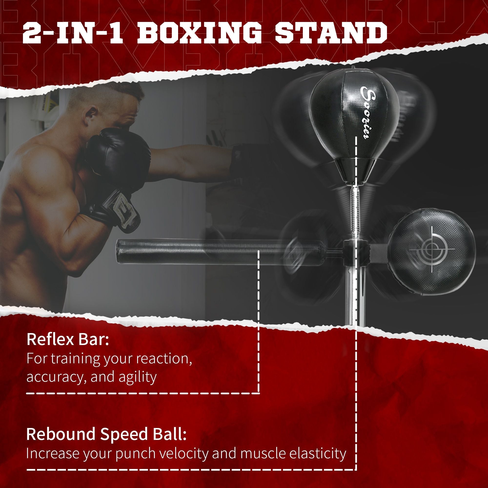 Free Standing Boxing Bag with Stand, Punching Speed Bag Reaction Bar Challenge with Suction Cups, 64-81in Adjustable Height for Teenagers and Adults, Black