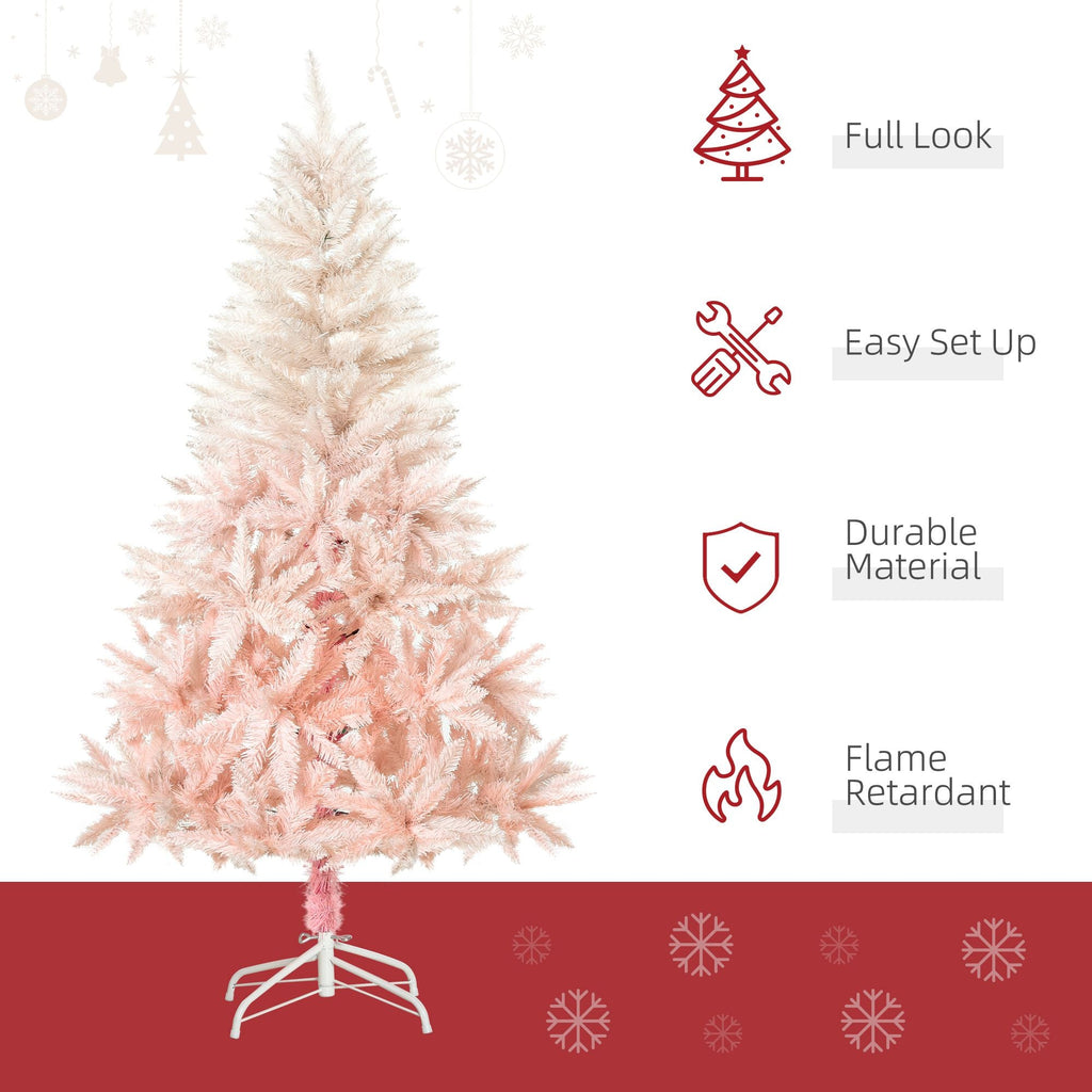 HOMCOM 5ft Pencil Christmas Tree, Pink Christmas Tree with 450 Branches & Detachable Base, Home Party Christmas Decoration, Pink