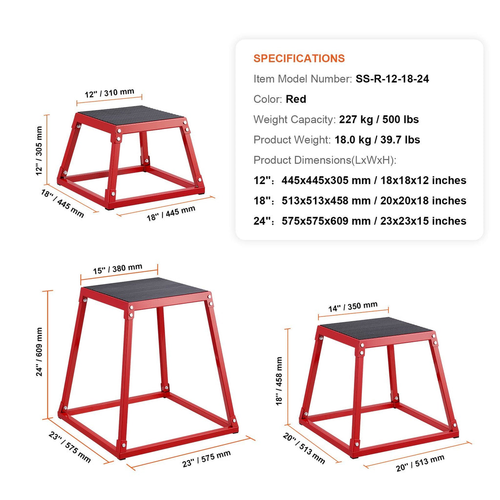 Plyometric Jump Boxes, 12/18/24 Inch Plyo Box, Platform and Jumping Agility Box, Anti-Slip Fitness Exercise Step Up Box Set for Home Gym Training, Conditioning Strength Training, Red