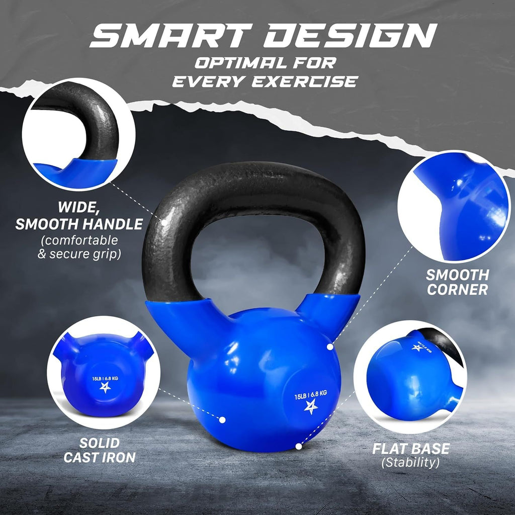 Kettlebell, 5-100 LB Vinyl Coated Cast Iron Strength Training Kettlebells for Home Gym Exercises, Fitness, Full Body Workout Equipment, Push Ups, and Grip Strength