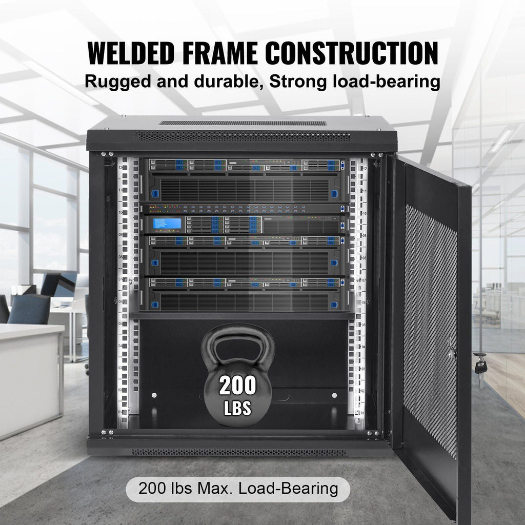 VEVOR 12U Wall Mount Server Cabinet, 15.5'' Depth, Network Rack Enclosure, Supports up to 200 lbs, Secure Locking System, Ideal for IT Hardware, Audio/Video Components