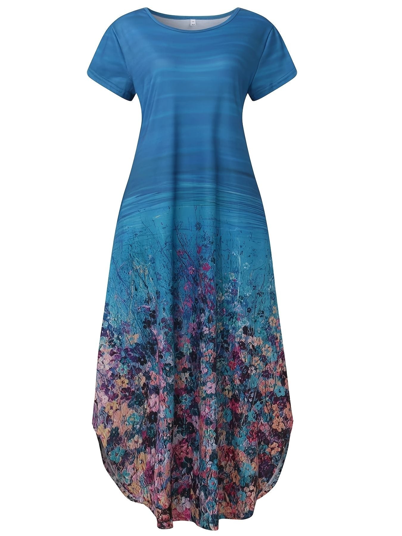 Floral Print Pocket Dress; Casual Short Sleeve Crew Neck Dress; Women's Clothing