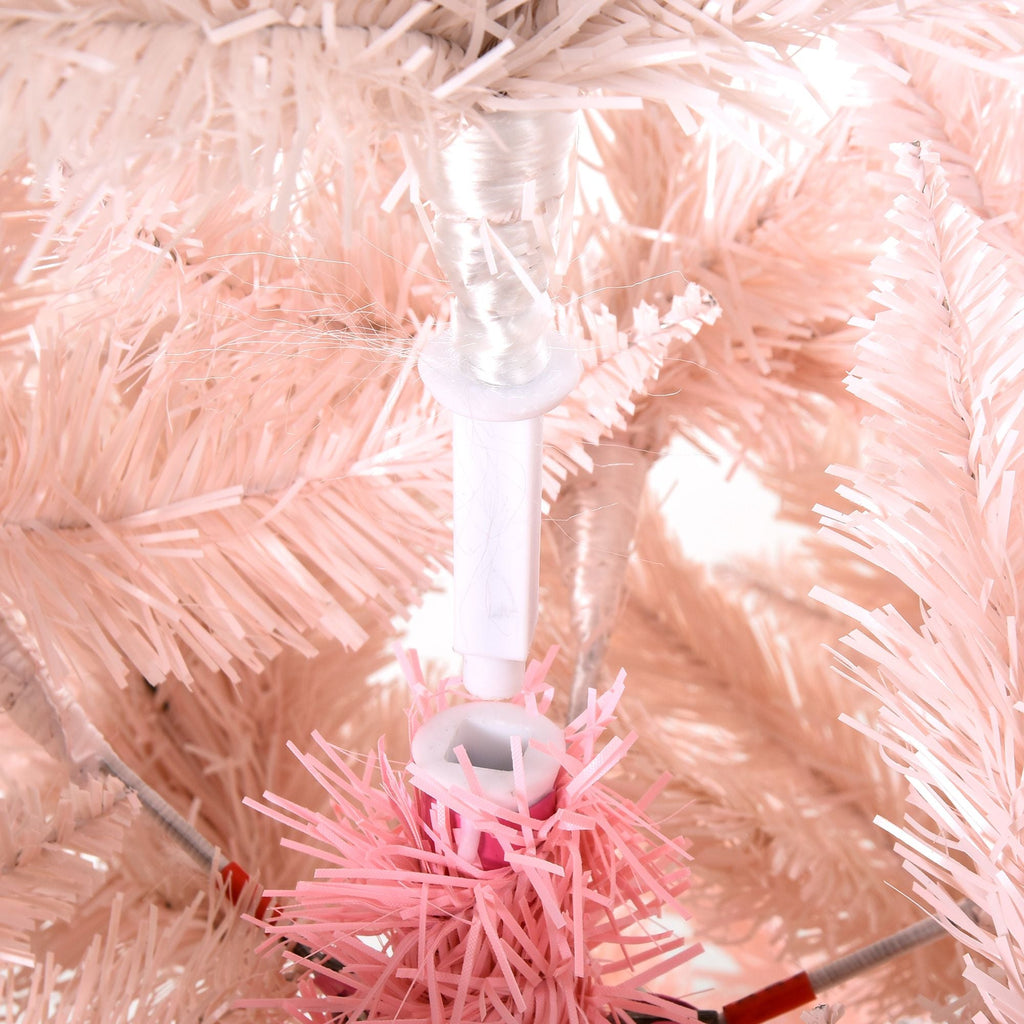 HOMCOM 5ft Pencil Christmas Tree, Pink Christmas Tree with 450 Branches & Detachable Base, Home Party Christmas Decoration, Pink