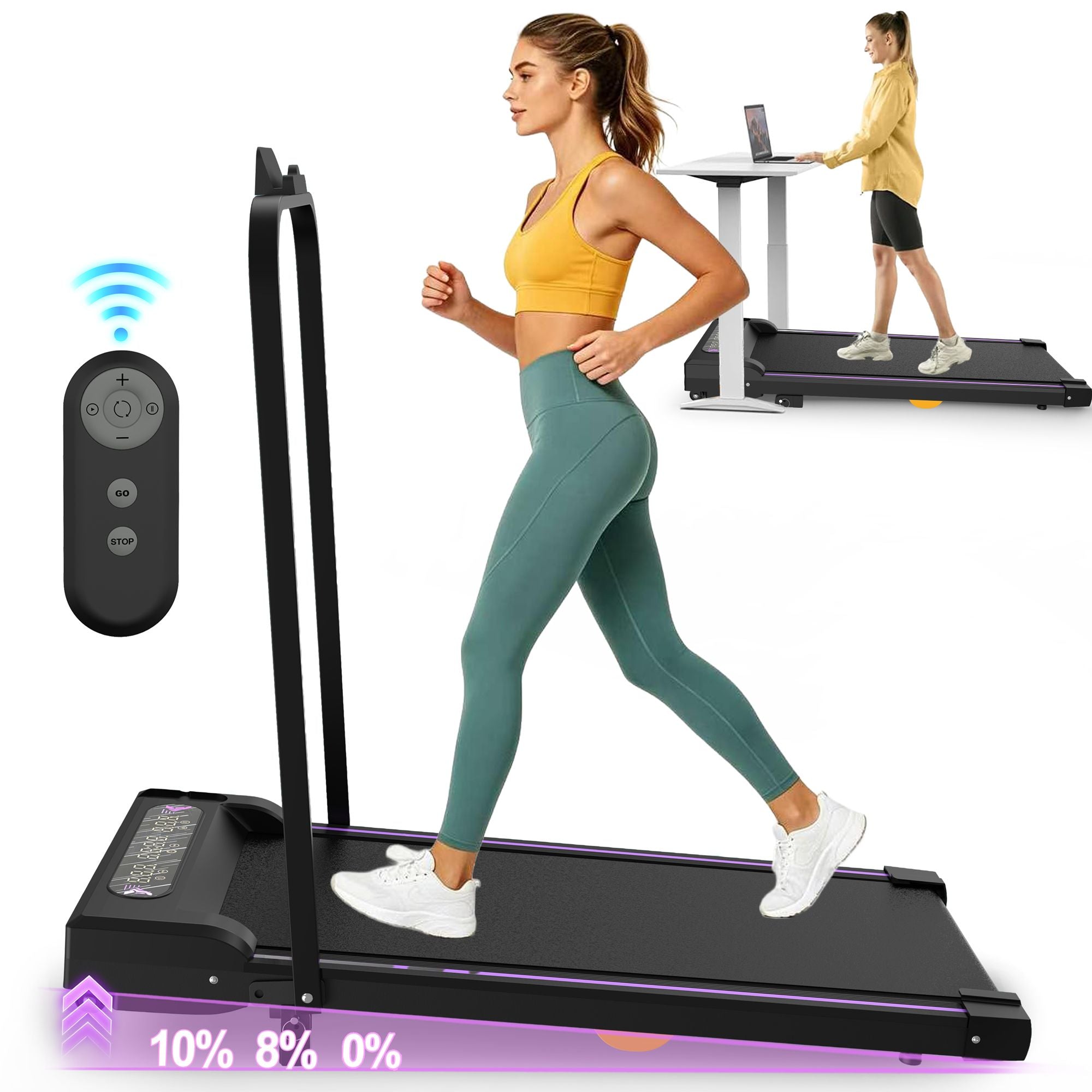 Under Desk Treadmill, Walking Pad, 2 in 1 Portable Treadmill with Handle Remote Control LED Display, Walking Jogging Machine for Home Office Use Black