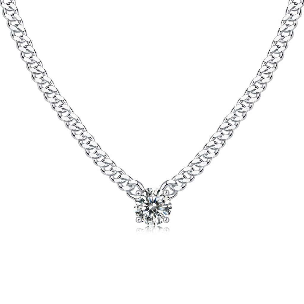 Ladies' Cuban Necklace - Set with 1-carat Moissan diamond S925 sterling silver jewelry and platinum-plated affordable diamond jewelry, fashionable and trendy jewelry necklace pendant