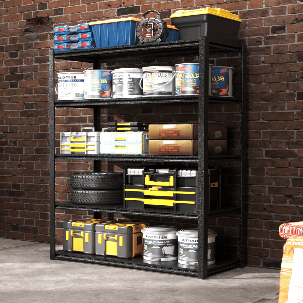 72"H 5 Tier Metal Shelves for Storage Garage Shelving 2000LBS Heavy Duty Storage Shelves Adjustable Garage Shelf Industrial Shelving Unit Storage Utility Rack,35.4"W*15.7"D*72"H,Black