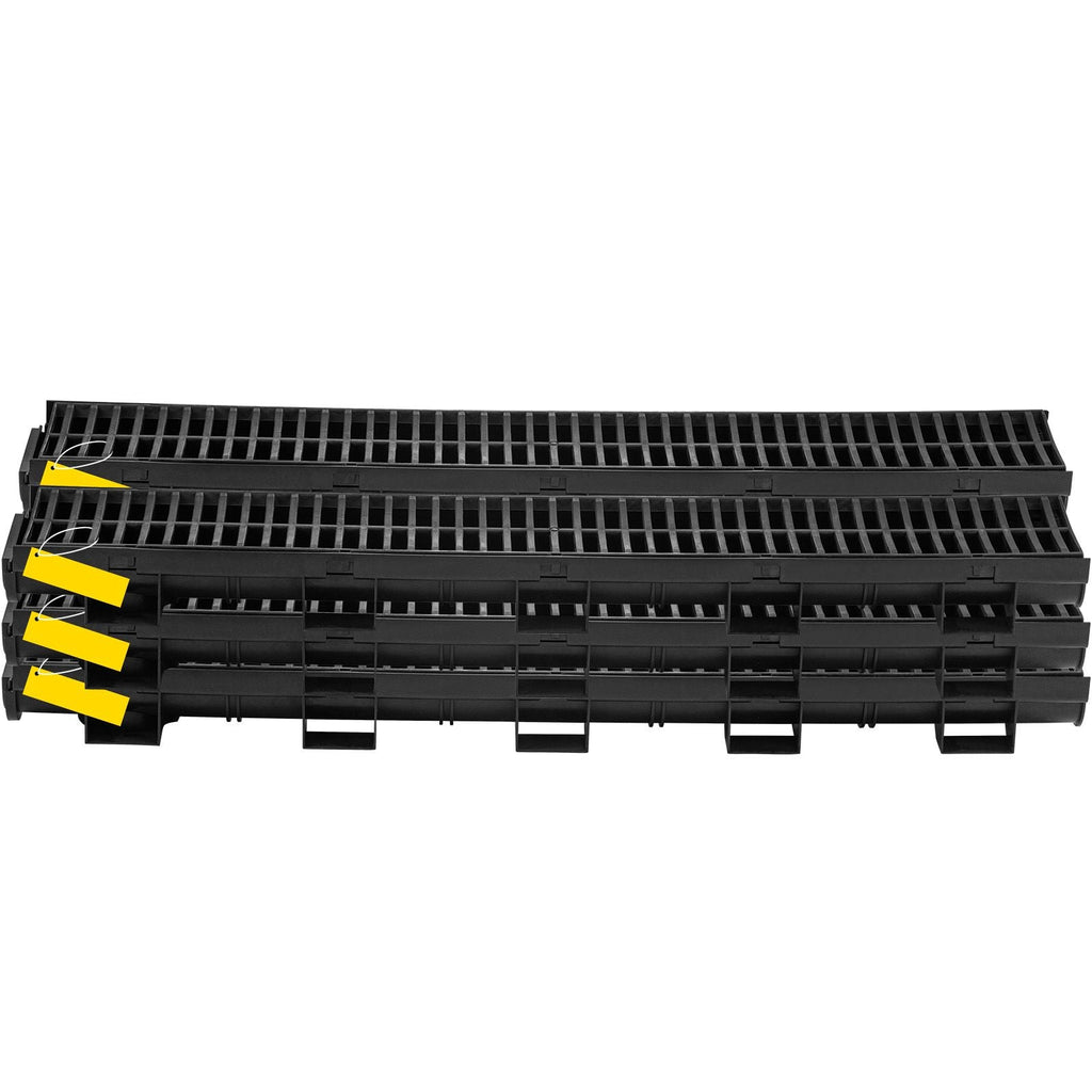 Trench Drain System, Channel Drain with Plastic Grate, 5.8x3.1-Inch HDPE Drainage Trench, Black Plastic Garage Floor Drain, 6x39 Trench Drain Grate, with 6 End Caps, for Garden, Driveway-6 Pack
