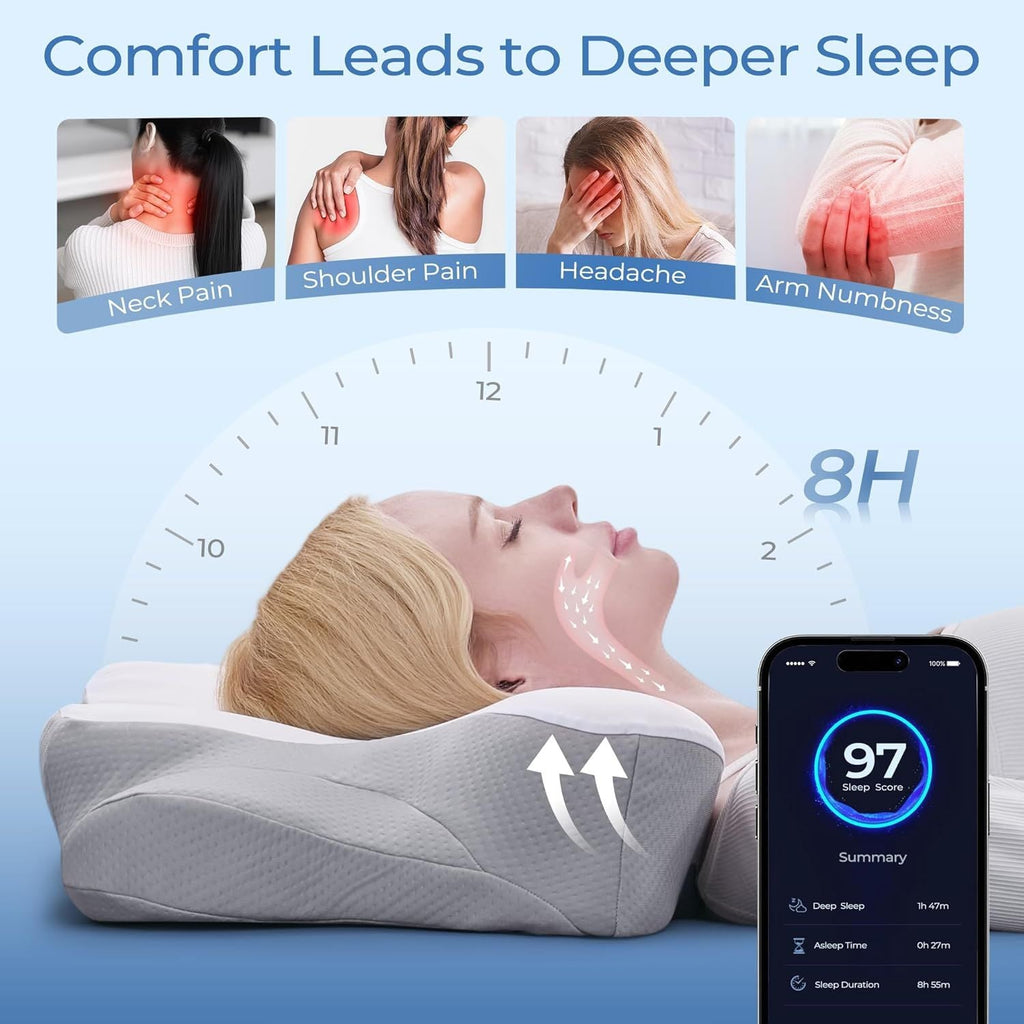 Ergonomic Cervical Neck Pillow for Sleeping – Memory Foam Pillow with Massage Nodes for Neck Pain Relief, Side Sleeper & Back Support