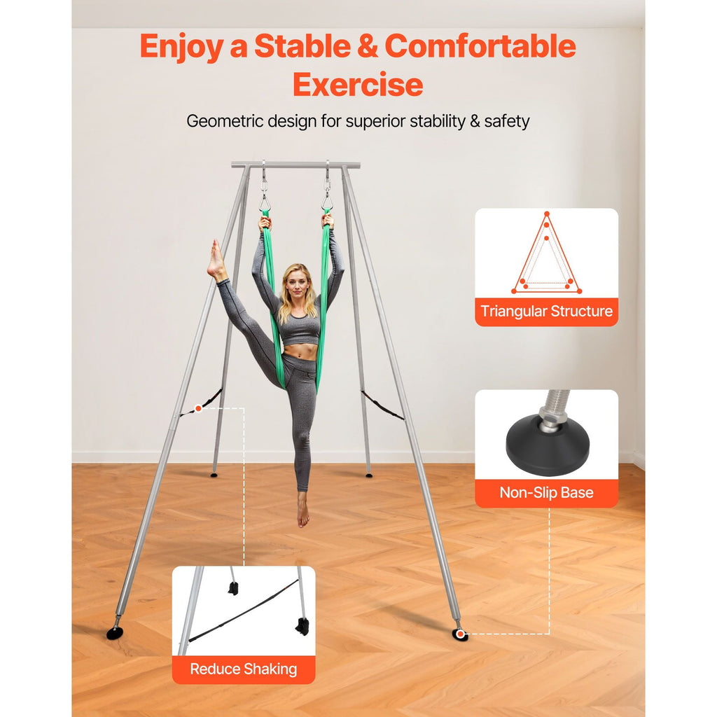 Yoga Stand Frame, 9.6 ft Length Swing Stand, Max 551.2 lbs Load Triangular Structure Aerial Rig, Aerial Silk Stands for Yoga Enthusiasts, Non-Slip Base, Lightweight, Detachable Design