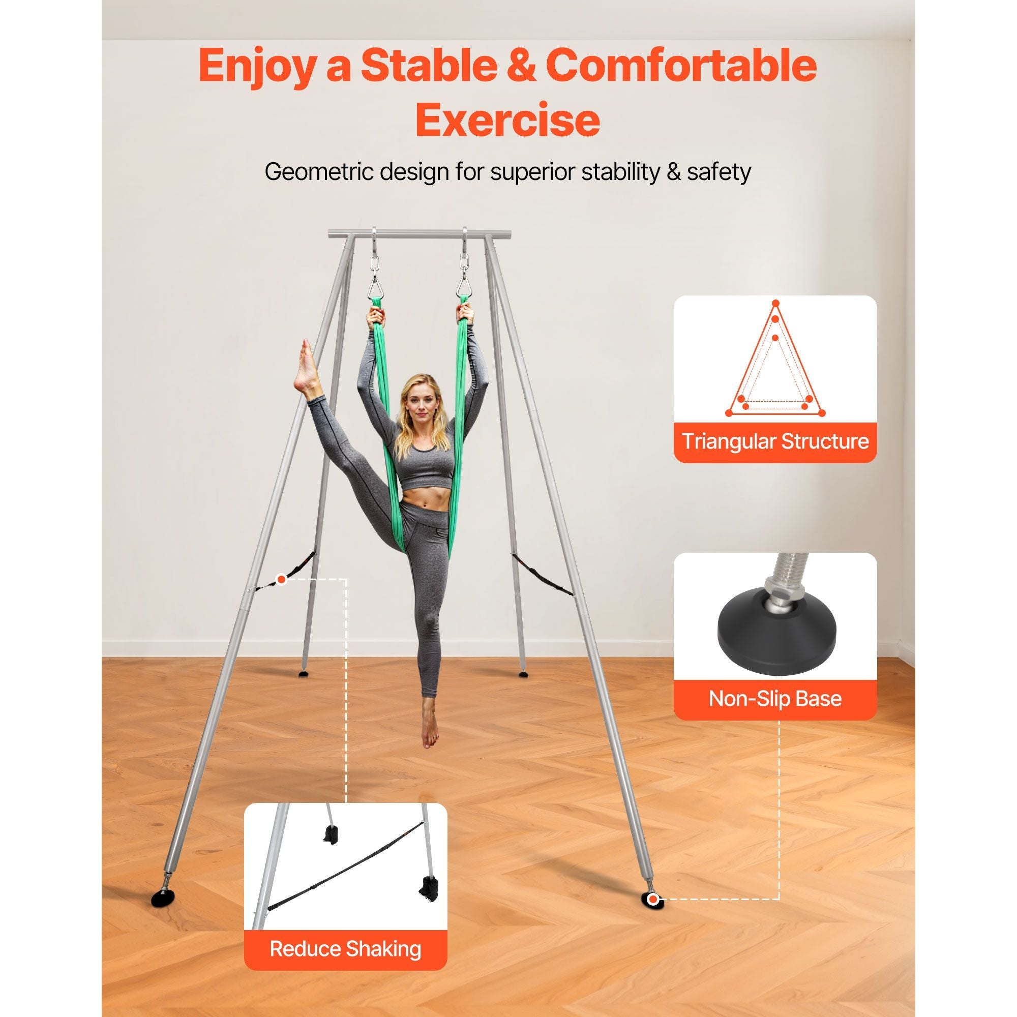 Yoga Stand Frame, 9.6 ft Length Swing Stand, Max 551.2 lbs Load Triangular Structure Aerial Rig, Aerial Silk Stands for Yoga Enthusiasts, Non-Slip Base, Lightweight, Detachable Design