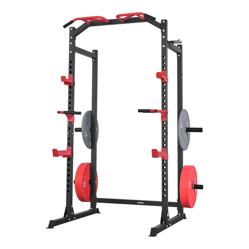 Power Cage Power Rack, Multifunctional Barbell Squat Rack with Adjustable Height, Home Gym Strength Training Workout Equipment with J-Hooks & More Fitness Attachment for Bench Press Pull-Up Dips