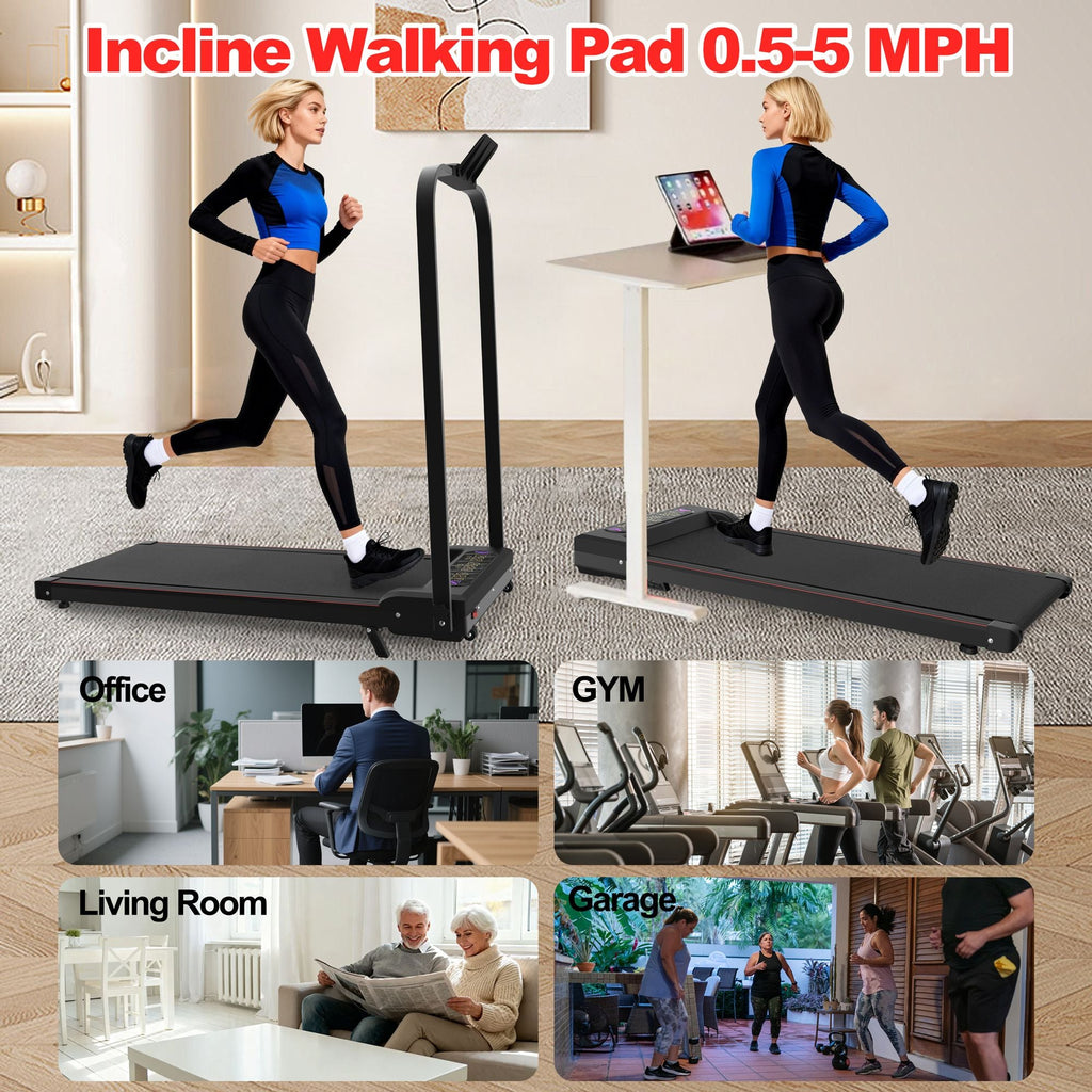 Foldable Treadmill with Handle Bar & Incline, 2 in 1 Upgrade Portable Under Desk Walking Pad and Vibration Pad with Remote Control for Home Office Small Spaces