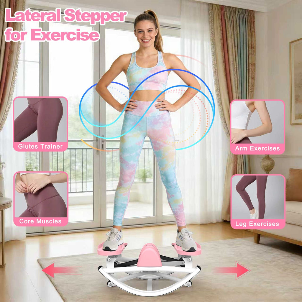 Lateral Stepper for Exercise-Rocking Stepper Machine with Resistance Bands & Anti-Slip Mat and LCD Monitor, Professional Stair Stepper for Home Workout