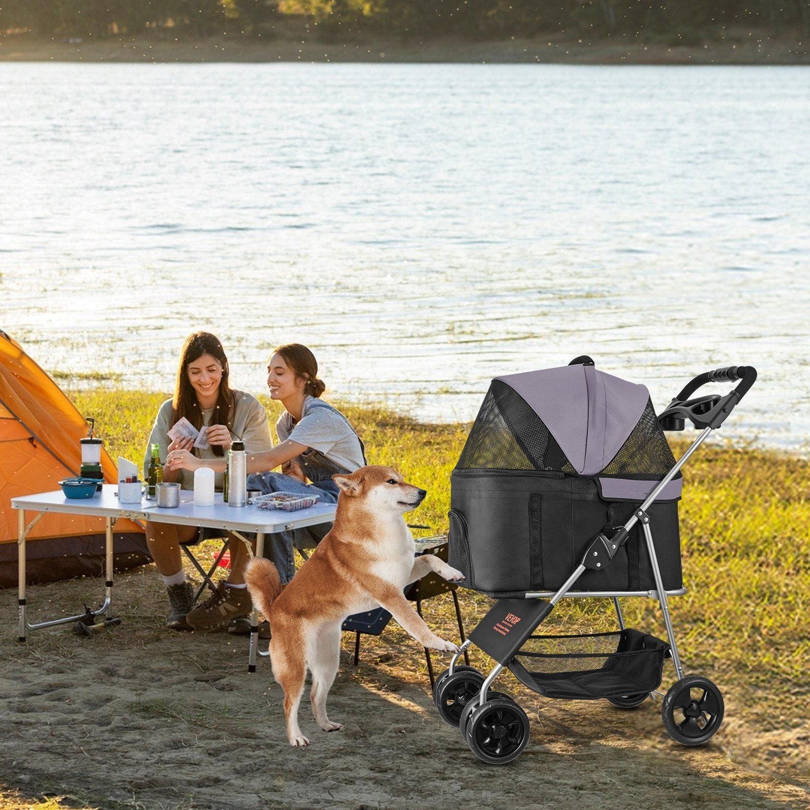 Pet Stroller -  35 lbs Weight Capacity, Foldable Dog Stroller Cart, 4 Wheels Cats Pram with Detachable Carrier & Mesh Windows, Portable Animal Carrier with Brake for Small to Medium Pets