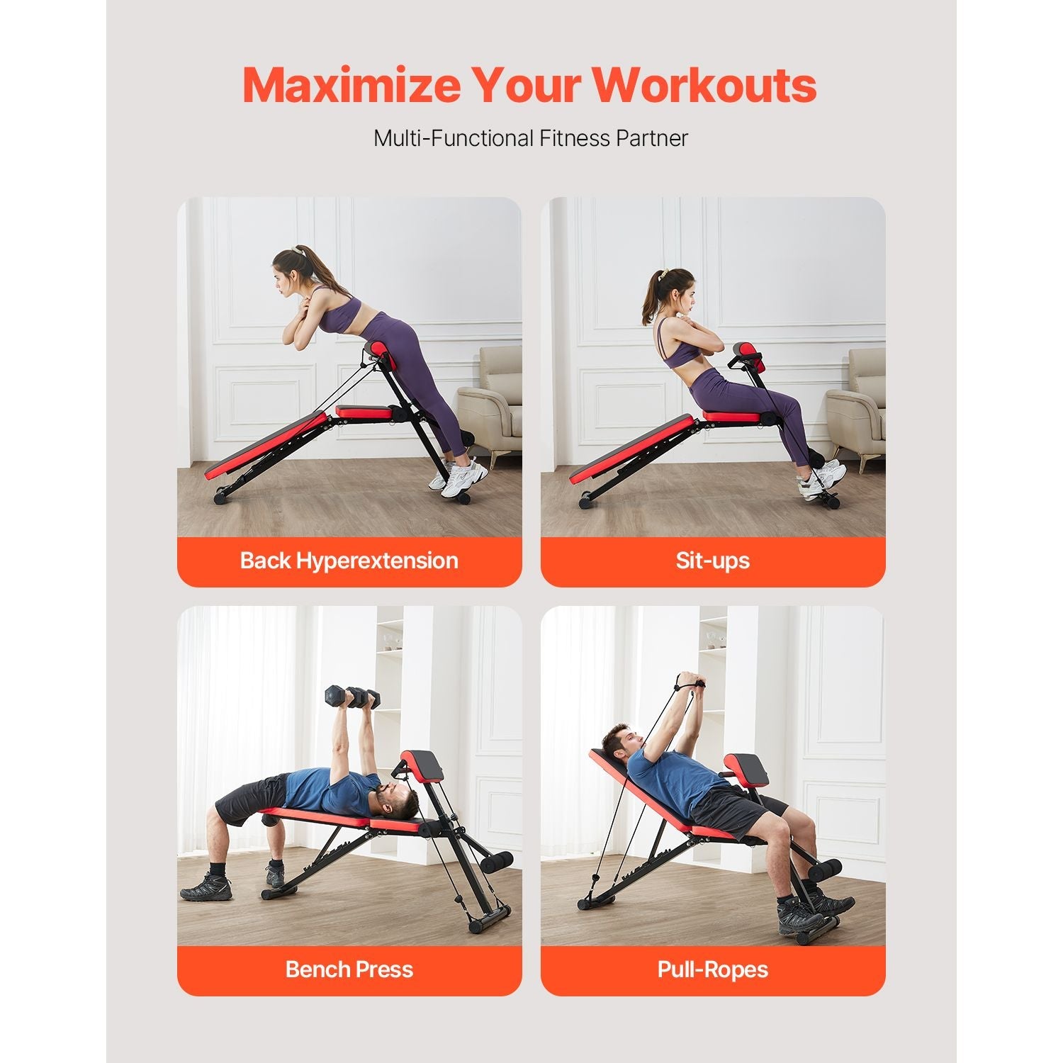 Multi-Functional Weight Bench for Full Body Workout, Roman Chair Hyperextension Bench, 770 lbs Adjustable & Foldable Equipment for Back Arm Core Ab Workout, Sit Up Exercise Machine for Home Gym