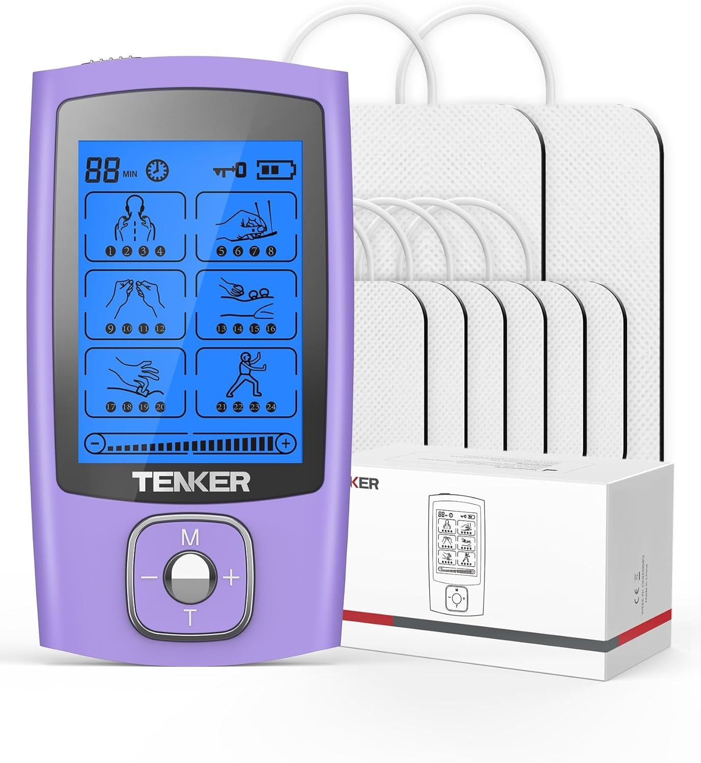 TENS Unit Muscle Stimulator, 24 Modes TENS EMS Machine for Pain Relief Therapy/Pain Management, Rechargeable Electronic Pulse Massager with 2"x2" and 2"x4" TENS Unit Electrode Pads