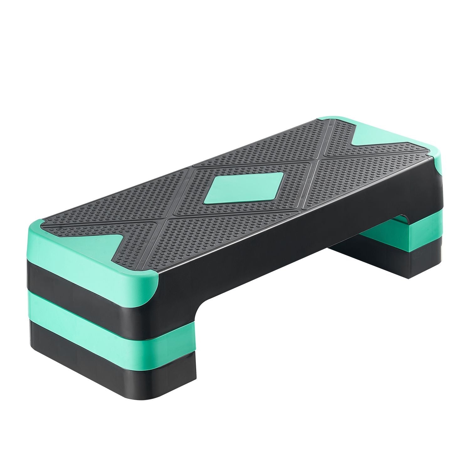 Aerobic Exercise Step Platform, 28-Inch Workout Aerobic Stepper, Height Adjustable Fitness Training Step Deck Trainer with 4 Risers, Non-Slip Surface Bench for Home Gym Cardio Strength, Green